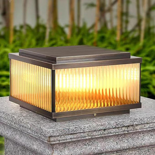 All Copper Steel Glass Outdoor Post lights, Waterproof Pillar Light, Vintage Patio Lawn Column Lamp,outdoor column lights,Deck Lights, Lantern Fence Lamp Fixture E26 Base (Electricity, 12X12IN)