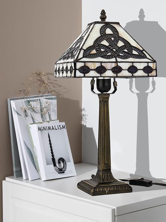KY&BOSAM Tiffany Style Table Lamp Irish Celtic 17500 Lumens Stained Glass Art Style Fairy Lamp Night Light Shade E26 Bulb Holder Metal Base ON Off Switch Home Office Memory Lamp St Patrick's Day Gift