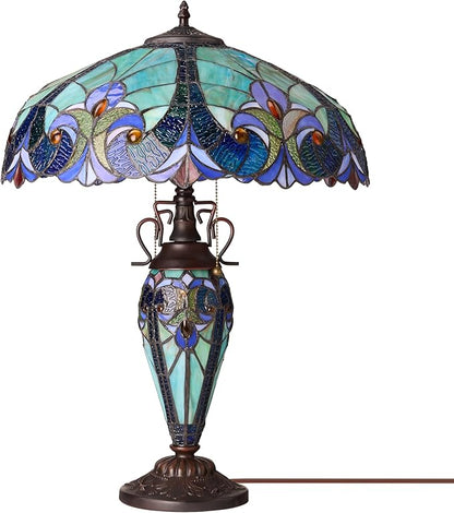 RIVER OF GOODS 24.5" H Halston Double Lit Blue Bowl Shade Stained Glass Table Lamp