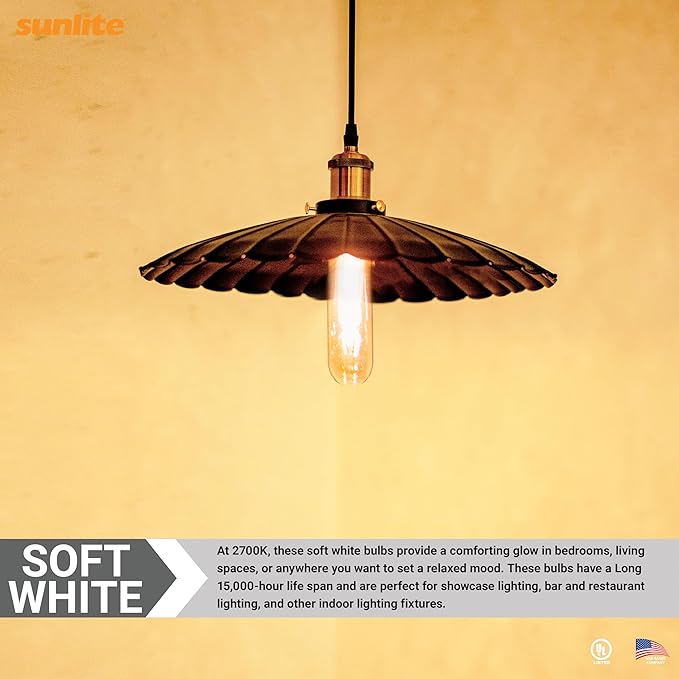 Sunlite LED Filament T10 Tubular Light Bulb, 2 Watts (25W Equivalent), 160 Lumens, Medium E26 Base, 120 Volts, Dimmable, 90 CRI, UL Listed, Clear, 2700K Soft White, 10 Pack