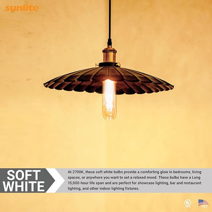 Sunlite LED Filament T10 Tubular Light Bulb, 2 Watts (25W Equivalent), 160 Lumens, Medium E26 Base, 120 Volts, Dimmable, 90 CRI, UL Listed, Clear, 2700K Soft White, 10 Pack
