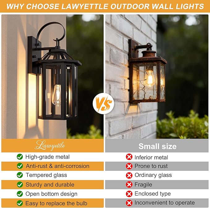 Outdoor Wall Lights, 20.24 Inch Large Waterproof Outside Wall Lantern Sconce, Clear Glass Exterior Lamp for House, Porch, Garage, 1-Light, (E26 Bulb Base, Black)