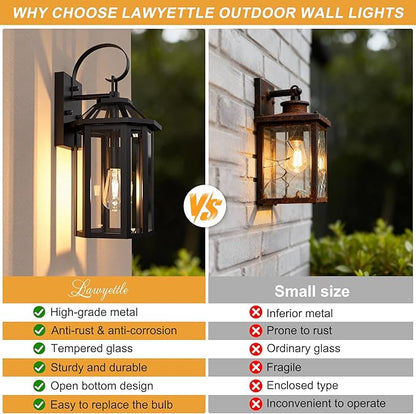 Outdoor Wall Lights, 20.24 Inch Large Waterproof Outside Wall Lantern Sconce, Clear Glass Exterior Lamp for House, Porch, Garage, 1-Light, (E26 Bulb Base, Black)