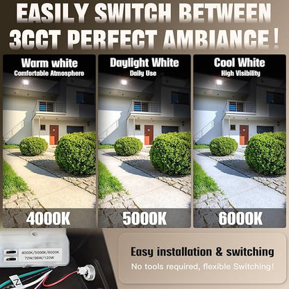 LED Wall Pack Light 120W/96W/72W with Dusk to Dawn Photocell,18000LM 1000W Equiv.,6000K/5000K/4000K Daylight Outdoor Security Lighting,Commercial Wall Mount Lights for Warehouse,Yard - 2Pack