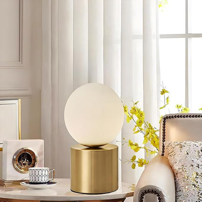 Mid Century Modern Table Lamp with Gold for Bedroom Bedside Night Light White Glass Globe Table Lamp for Bedroom Living Room and Office