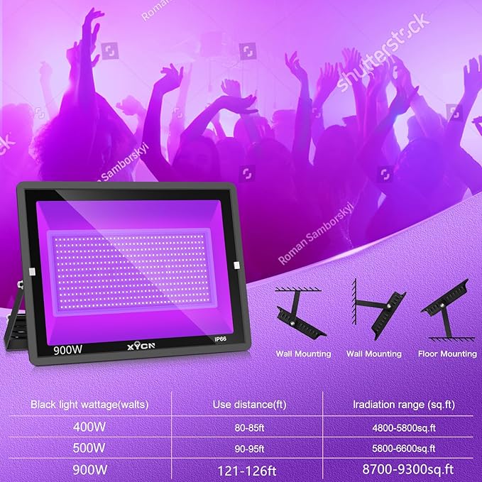 2 Pack 900W LED Black Lights Outdoor, 395nm to 410nm Big Flood Blacklight with Plug,IP66 Waterproof for Glow in The Dark, Dance Party,Neon Glow,Stage Lighting, Body Paint,Fluorescent Poster