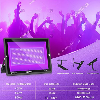 2 Pack 900W LED Black Lights Outdoor, 395nm to 410nm Big Flood Blacklight with Plug,IP66 Waterproof for Glow in The Dark, Dance Party,Neon Glow,Stage Lighting, Body Paint,Fluorescent Poster