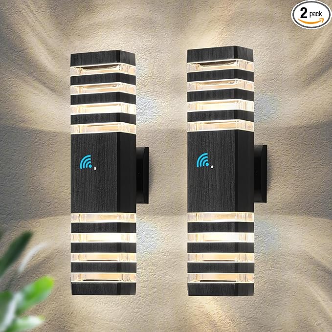 18.3 Inches Dusk to Dawn Outdoor Lighting,Up and Down Exterior Light Fixtures with 4 * 7W LED Bulbs,Waterproof Modern Long Outdoor Wall Light,Black Outdoor Porch Light for House,Garage,Patio