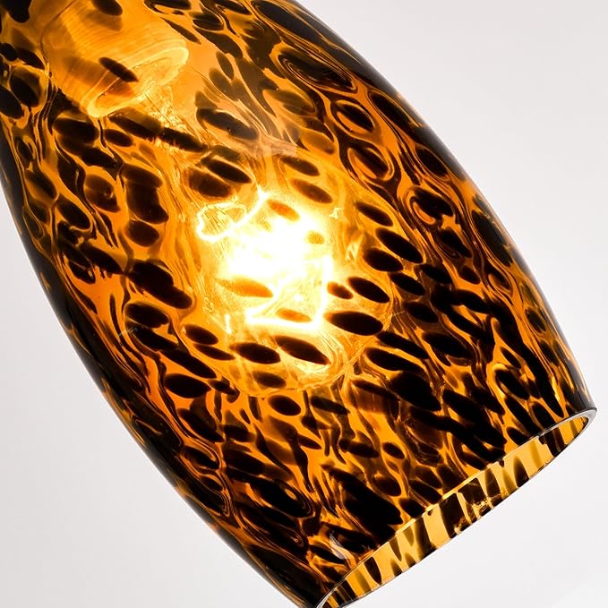 GO&SO 3pc Black-Yellow Pendant Light Shade,Fitter 1.57 ",Height 7.8 ",Max Diameter 4 ",Hand Blown Art Glass Pendant Light Fixtures Only,Oval Replacement Lamp Shades Glass Pendant Lights Kitchen Island