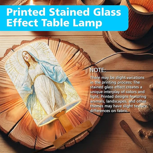 The Merciful Virgin Mary Table Lamp LED 3-Color Pressed Bedside, The Merciful Virgin Mary Shade Lamp with Wood Base for Bedroom Living Room Desk Office TL01