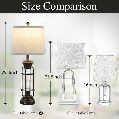 Table Lamps for Living Room Set of 2, 28" Tall Farmhouse Table Lamp with Oil Rubbed Bronze Finish, Bedroom Lamps for Nightstand with White Oatmeal Lampshade, 4 Bulbs Included