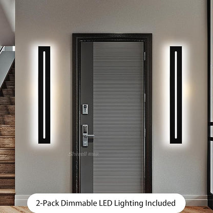 2 Pack Long Outdoor LED Wall Lights 5.1In Wide Exterior Wall Light Fixtures IP65 Waterproof 32Inch Black Dimmable Long Strip Indoor Wall Sconce 3000K-6000K for Patio Porch Balcony