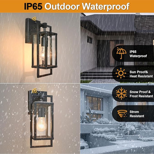 ALVIME Dusk to Dawn Outdoor Wall Lantern, 13 Inch Exterior Light Fixtures, Waterproof Exterior Wall Sconce Lights for House Entryway, Front Door, Patio, Garage, E26 Base&High Strength Clear Glass