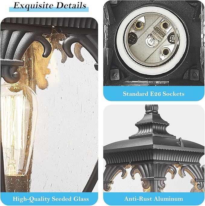 Large Outdoor Wall Lights Exterior Lighting Fixtures, 24.6 Inch Waterproof Large Outdoor Lanterns for Porch Light Fixture, Black Exterior Sconce Light for Outside House Garage Patio