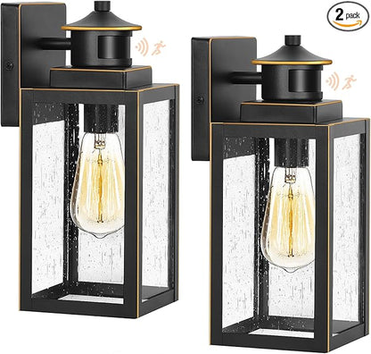 BesLowe 2-Pack Motion Sensor Outdoor Wall Lights, Dusk to Dawn Porch Lights Outdoor Sconces with Seeded Glass, Exterior Lighting Fixtures Wall Mount, Outside Lights for House Front Door Garage Patio