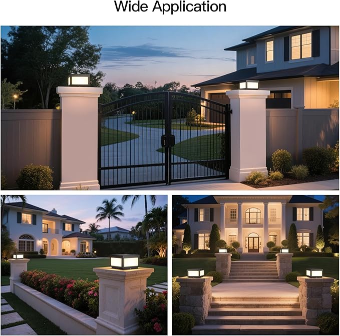 Solar Post Lights, 9.8" Modern Pillar Lights Outdoor, Dusk to Dawn Column Light Waterproof, 3000K Square Lamp Fence Posts Cap LED Light Landscape Lighting for Patio Garden Deck Outside Columns
