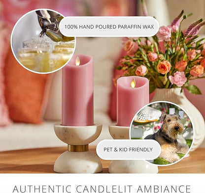 Luminara Blooming Mauve Garden Pillar Candles - Flameless Real-Flame Nature-Inspired Battery Operated LED Decor - Spring Summer Collection - 3" x 6.5"