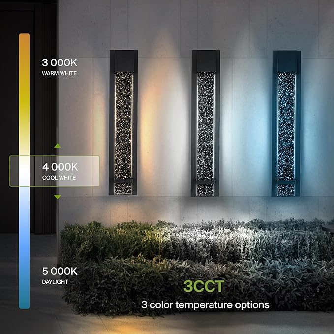 ASD LED 24" Bubble Glass Wall Light Fixture, Outdoor & Indoor Seeded Sconce | 3CCT, Waterproof, Dimmable, ETL Listed | 20W 600LM 3000-5000K 100-277V | Exterior Lantern, Porch Lighting | Black
