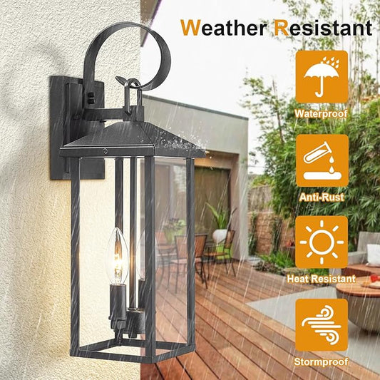 Porch Lights Outdoor Wall Light Fixtures Wall Mount, Modern Exterior Lighting Fixtures with Clear Glass Waterproof, 2-Light E12 Sockets Outside Garage Lights for House Patio Porch