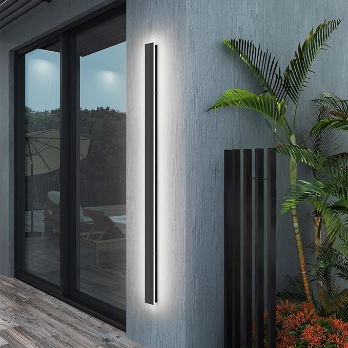 47.25inch Long Outdoor LED Wall Light 4000K Natural Light 35W Black Porch Light Acrylic Waterproof IP65 Exterior Wall Light Fixture for House Patio Porch Courtyard