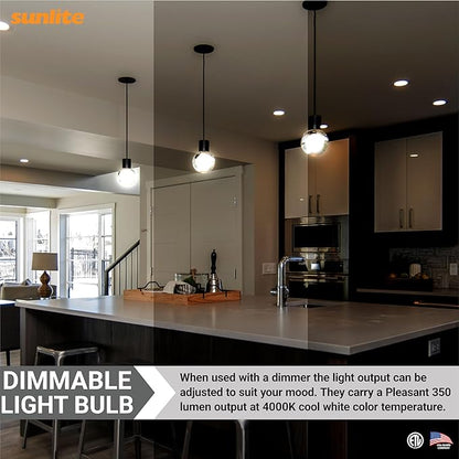 Sunlite G16.5 Light Bulb LED, 5W (40W Equiv.), 350 Lumens, Dimmable, Type G Globe Shape E12 Candelabra Base, Short Bulbs, Vanity Mirror Bulbs, 4000K Cool White, Frosted, 6 Count