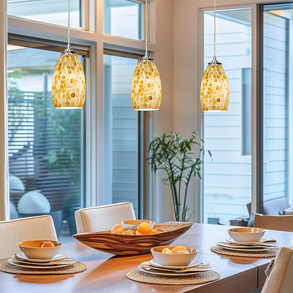 Kira Home Coast 9" Modern Oval Mini Pendant Light + Hand-Crafted Mosaic Sea Shell Glass, Brushed Nickel Finish/Neutral Color