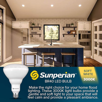 SUNPERIAN 6 Pack BR40 LED Light Bulbs, 13W=85W, 3000K Soft White, 1400 Lumens, Dimmable Flood Light Bulbs for Recessed Cans, Enclosed Fixture Rated, Damp Rated, UL Listed, E26 Standard Base