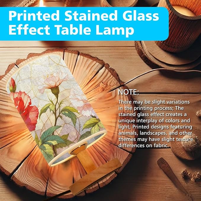 Carnation Table Lamp LED 3-Color Pressed Bedside, Carnation Shade Lamp with Wood Base for Bedroom Living Room Desk Office