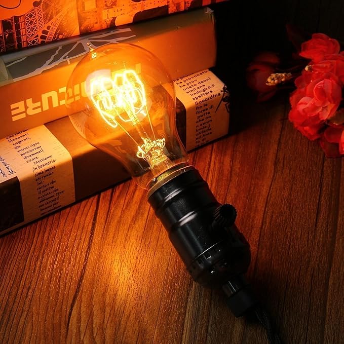 GOENDR Edison Bulb A19, Vintage Incandescent Light Bulbs - 60 Watt, Dimmable 2700K Warm Amber, E26/E27 Base, Squirrel Cage Filament - Antique Decor for Home, Table Lamp, Restaurant, 4Pack