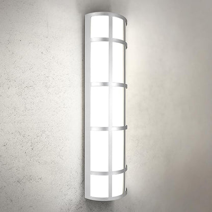 ASD 24 Inch LED Outdoor Wall Mount Light Fixture with Grid - Brushed Nickel Modern Wall Sconce - 25W 120-277V 3000K 4000K 5000K Adjustable - Dimmable Exterior Lights - Front Door, Patio - ETL