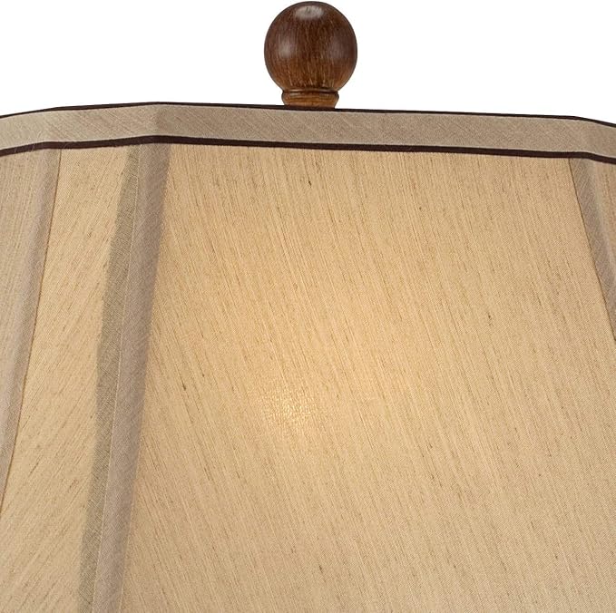 Regency Hill Carved 28 1/2" Tall Urn Traditional End Table Lamps Set of 2 Two-Tone Brown Finish Beige Shade Living Room Bedroom Bedside Nightstand House Office Home Kitchen Entryway Console Family