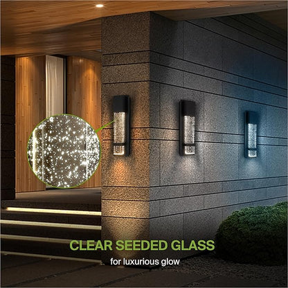 ASD LED 13" Bubble Glass Wall Light Fixture, Outdoor & Indoor Seeded Sconce | 3CCT, Waterproof, Dimmable, ETL Listed | 12W 500LM 3000-5000K 120V | Exterior Lantern, Porch Lighting | Black, 4 Pack