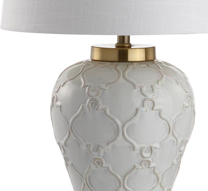 JONATHAN Y JYL4024A Arthur 29" Ceramic LED Table Lamp Traditional Transitional Bedside Desk Nightstand Lamp for Bedroom Living Room Office College Bookcase LED Bulb Included, Cream