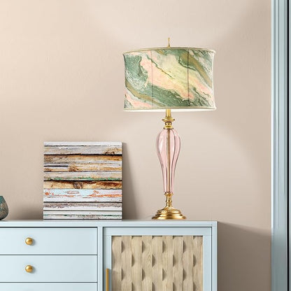RIVER OF GOODS 33" H Romance Pink/Green Drum Shade Geometric Glass Table Lamp