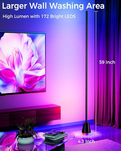 Corner Floor Lamp, Smart RGB LED Corner Lamp with App and Remote Control, 172 LED Light Beads and 16 Million Colors Changing Standing Lamps with Music Sync for Living Room, Bedroom, Gaming Room, Black