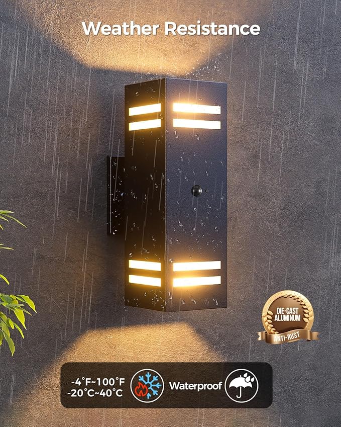 KIZON Motion Sensor Outdoor Lights 2 Pack, Dusk to Dawn Outdoor Wall Lights Black Exterior Lighting Fixtures with E26 Base, Modern Sconce Motion Detector Lights for House Porch