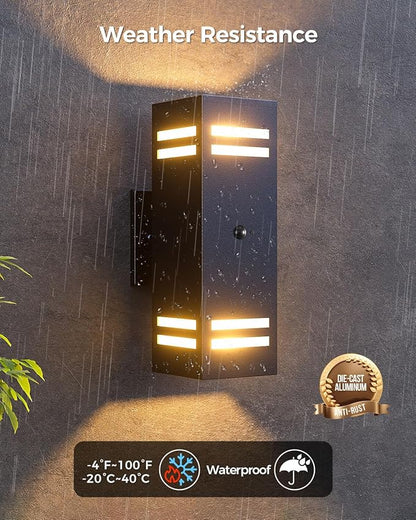 KIZON Motion Sensor Outdoor Lights 2 Pack, Dusk to Dawn Outdoor Wall Lights Black Exterior Lighting Fixtures with E26 Base, Modern Sconce Motion Detector Lights for House Porch