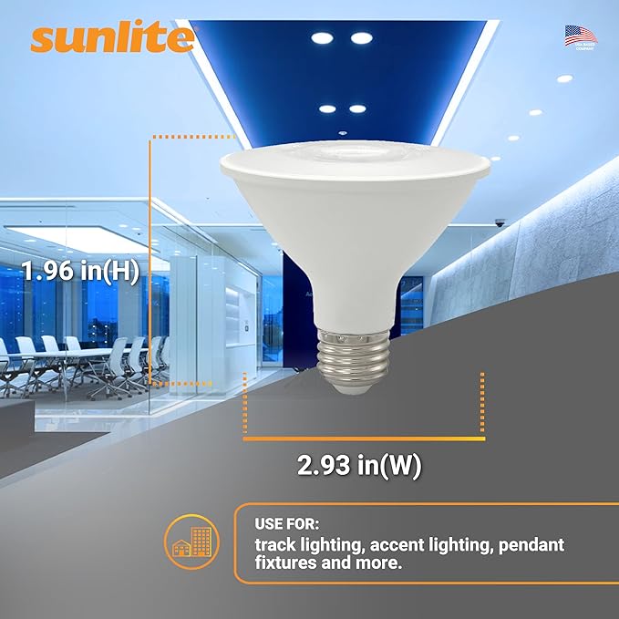 Sunlite Reflector PAR30 LED Bulb, Spotlight, 9W (75W=), 750 Lmns, Medium E26 Base, 90 CRI, Dimmable, Decorative Track Lighting Use, ETL, Title-20 Compliant, Bulk, 24 Pack, 50K-Daylight