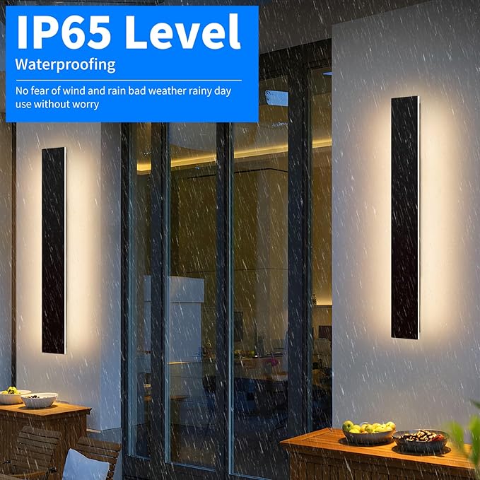Mikeru Upgraded 2 Pack 39.3" Long & 4.3" Wide LED Wall Sconce, 10%-100% Dimming + 3000K-6000K Adjustable, IP65 Waterproof Outdoor Light Fixtures Cover US Junction Box for Porch, Garage, Basement