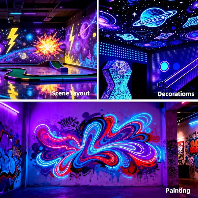 4 Pack 200W LED Black Lights, Blacklight Flood Light with Plug and Switch, IP66 Waterproof Purple Blacklight for Halloween Decor, Glow in The Dark, Body Paint, Neon Glow, Aquarium