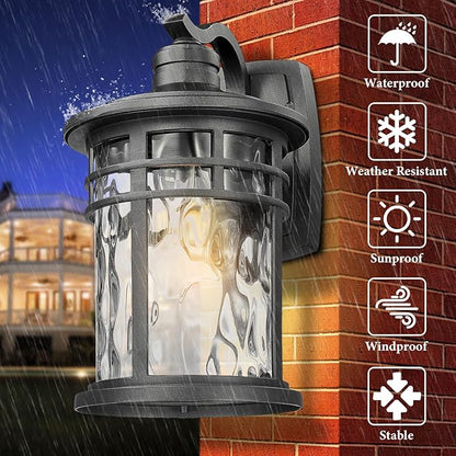 Darkaway 2pcs Large Outdoor Porch Lights Wall Mount, 15inch Outside Light Fixtures Sconces Wall Lighting with Water Ripple Glass Waterproof Exterior Lights for Patio Yard Garage