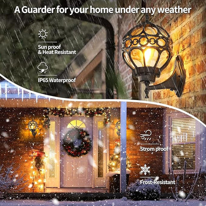 Globe Outdoor Wall Lights with Dusk to Dawn Sensor,Waterproof Black Sphere Outside Wall Light Fixtures, Anti-Rust Exterior Aluminum Round Porch Lights for Patio Porch Backyard Garage，General ﻿