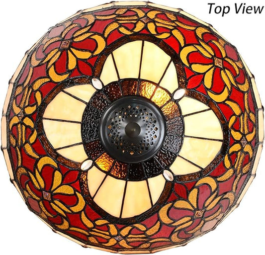 Bieye L10802 Baroque Tiffany Style Stained Glass Table Lamp Lighted Base for Living Room Bedside Home Decoration (16-inch, Red)