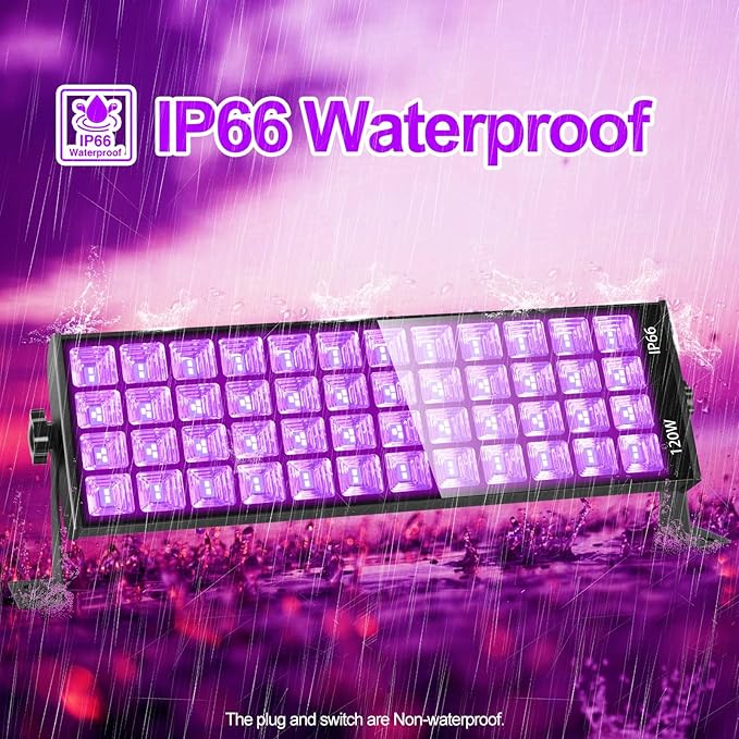 120W LED Black Light Bar, 10FT Cord & Switch, Aluminum Shell, YIAYETOG IP66 Waterproof Black Lights for Large Space, Glow Party, Halloween, Body Paint, Yard, 3 Pack