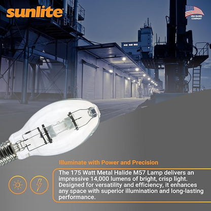 Sunlite 02515 MH175/U/MOG M57 Metal Halide Lamp, 175 Watts, Mogul Base (E39), ED28, 10,000 Hour Life Span, 14000 Lumen, Clear Finish, 4000K (2-Pack)