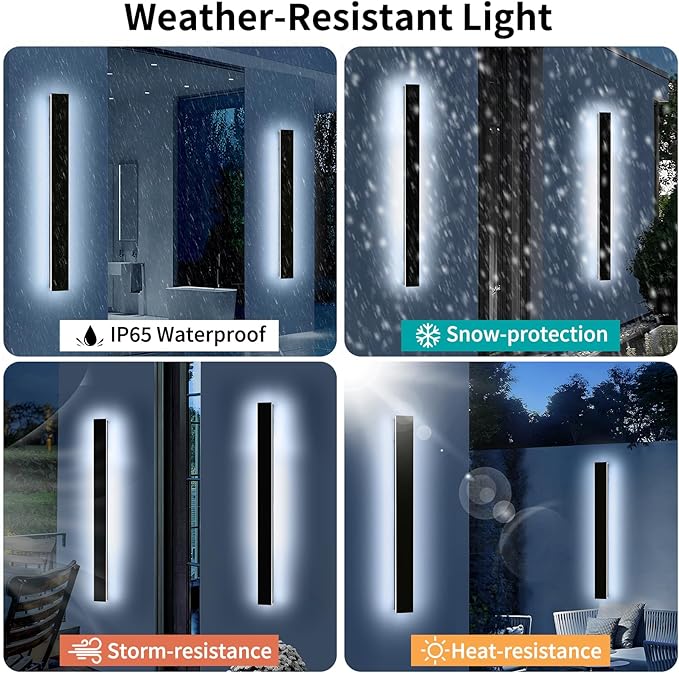 Mikeru 47.2" 2Pack Outdoor Wall Sconce 6000K Cool White - IP65 Waterproof Black Exterior Light, Hardwired Wall Mounted Fixture for Porch, Patio & Entryway | Non-Dimmable Weatherproof Design
