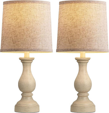 Seealle Farmhouse Table Lamps Set of 2 - Rustic Lamp for Bedroom Living Room, 22" Boho Bedside Lamps for Night Stands End Table Office Desk Lamp Nightstand Clearance with Linen Shades(Antique White)