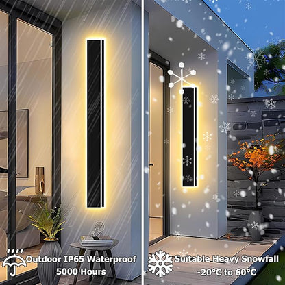 2pcs 31in Exterior Wall Lights,4.33in Wide Dimmable Modern Outdoor Wall Lights for Garage and Front Door,Linear Outdoor Wall Sconce IP65 Waterproof,Black LED Outdoor Long Light Fixture