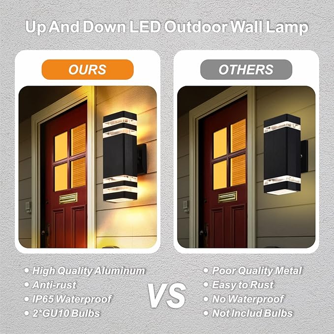 DASTOR 2 Pack Outdoor Wall Lights, Up and Down Porch Lights Outdoor Wall Mount Light Fixture, Aluminum Waterproof Exterior Lights for House Porch Garage