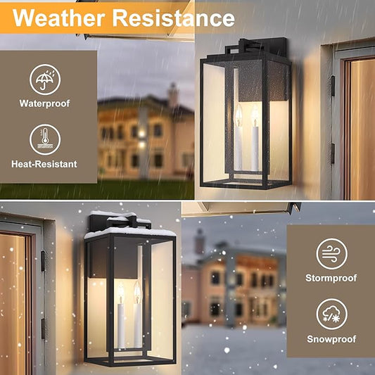 𝟏𝟖𝐈𝐍 Large Outdoor Wall Lights, Modern Exterior Lighting Fixtures with White E12 Base, Wall Mount Lantern Waterproof Outside Sconce for House Porch Patio Yard Front Door